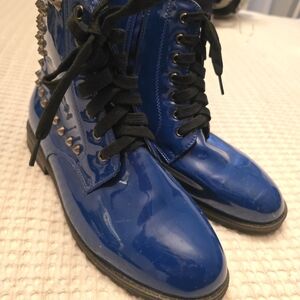 Anna Royal Blue Patent Leather Boots